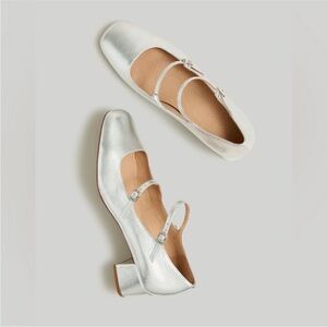 Madewell The Nettie Heeled Mary Jane Bright Silver Size 9.5